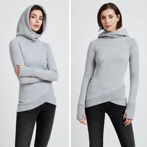 Marcella Geneva Sweatshirt Size L Hoodie Melange Gray Tulip Hem Thumbhole Cotton - Picture 1 of 11